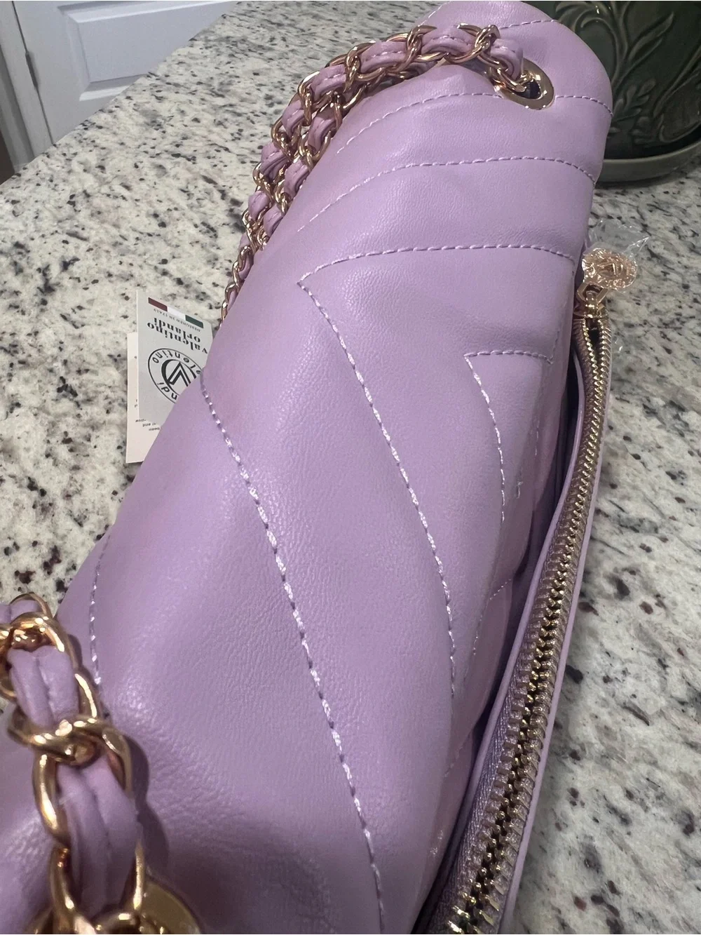 Quilted Lavender Leather Shoulder Bag